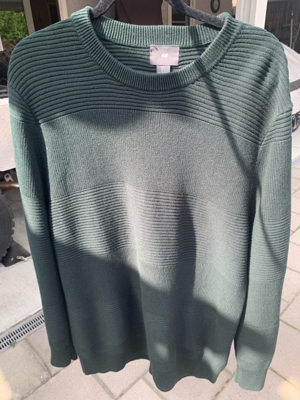 H&M Men's Dark Green Ribbed Crewneck Sweater